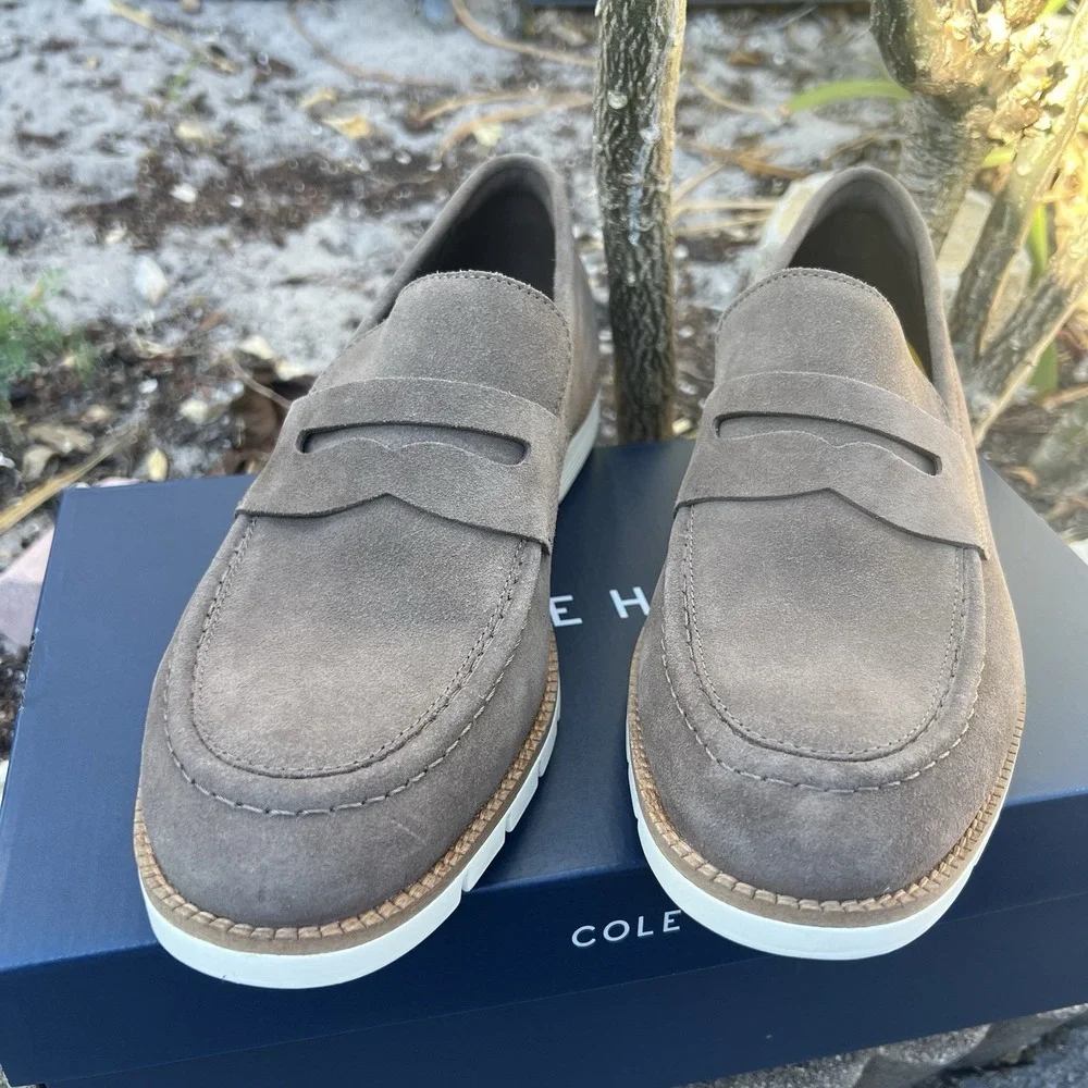 Cole Haan Flexgrand+ Penny Loafers Mens 11.5 Truffle Suede Ivory Shoes C41635